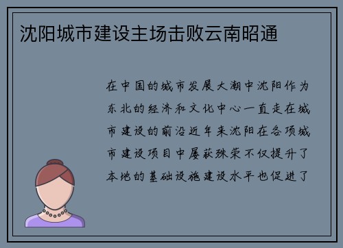 沈阳城市建设主场击败云南昭通