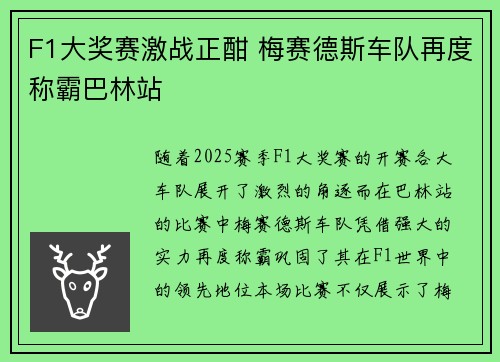 F1大奖赛激战正酣 梅赛德斯车队再度称霸巴林站